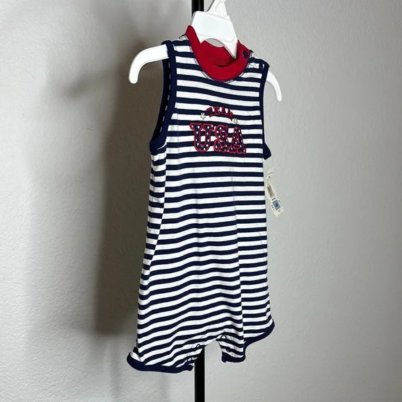 Child of Mine Navy and White Striped Sunsuit - Picture 3 of 9